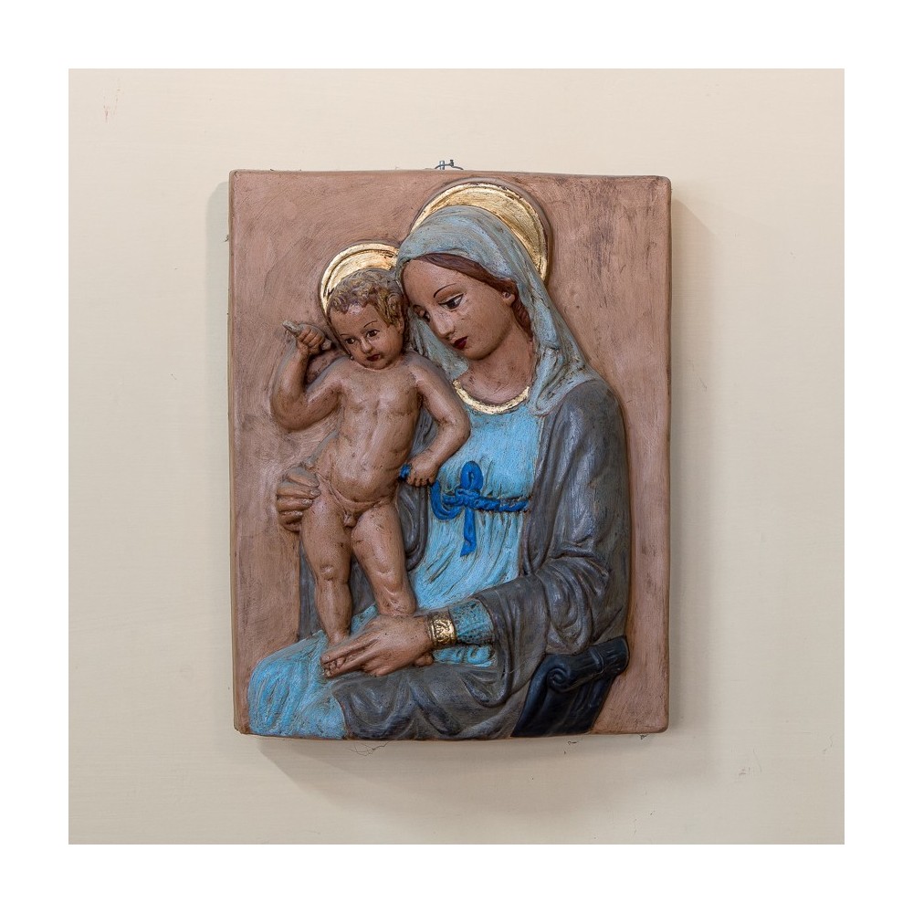 Patinated, Colored and Gold Madonna Boccadirio in Ceramic